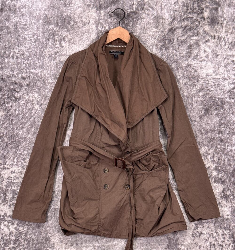Peruvian Connection Jacket Small Womens Green Cotton Nylon Trench
